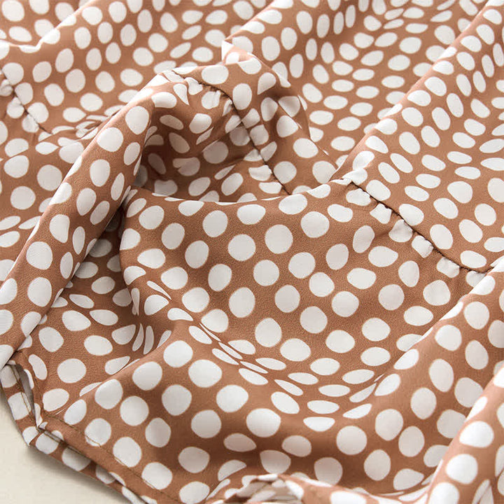 Buddha Stones Summer Elegant Polka Dot A Line Ruffle Hem Short Sleeve Knee Length Dress - image 33