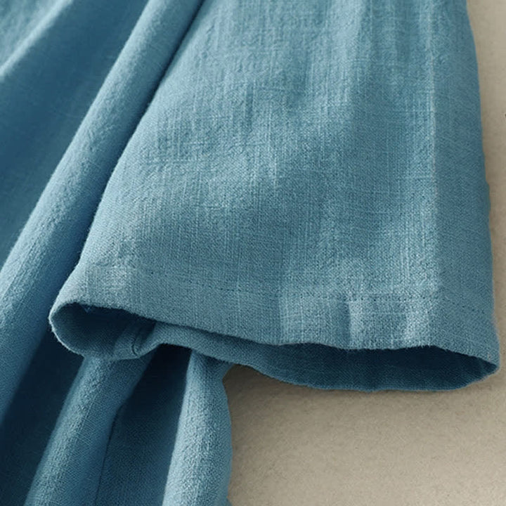 Buddha Stones Summer Stand Collar Buttons Cotton Women's Short Sleeve Shirt - image 2