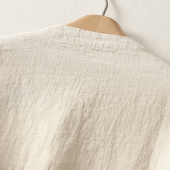 Buddha Stones Summer Stand Collar Buttons Cotton Women's Short Sleeve Shirt - image 8