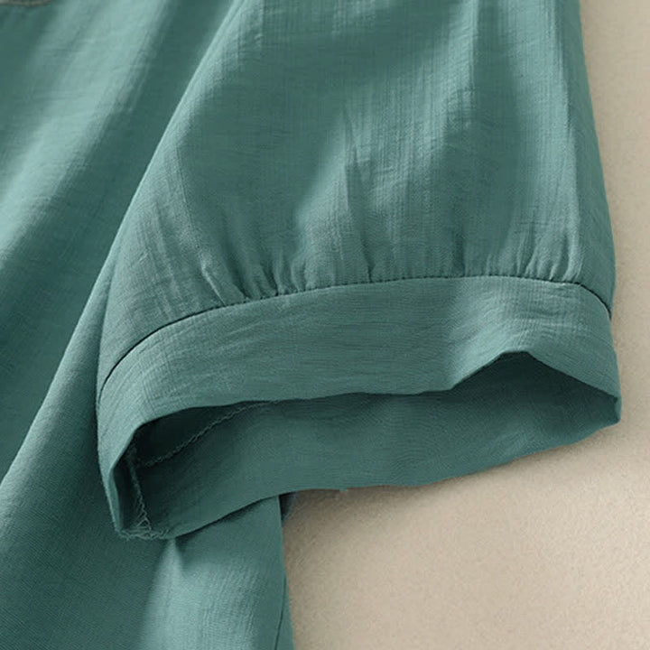 Buddha Stones Summer Mountain Embroidered Crew Neck Women's Short Sleeve Shirt - image 6