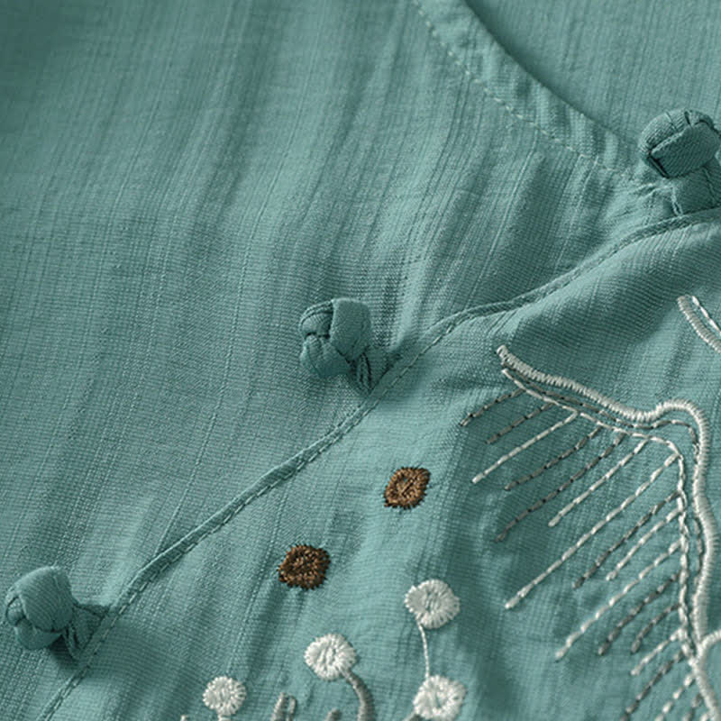 Buddha Stones Summer Mountain Embroidered Crew Neck Women's Short Sleeve Shirt - image 5