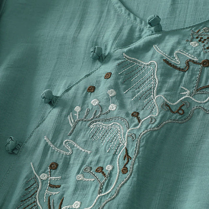 Buddha Stones Summer Mountain Embroidered Crew Neck Women's Short Sleeve Shirt - image 4