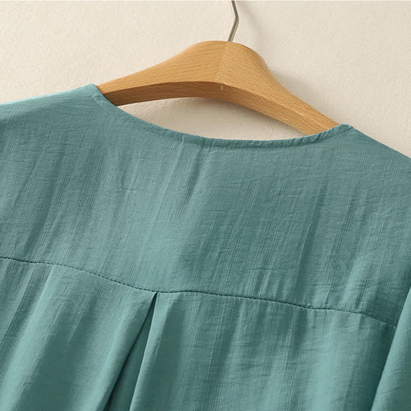 Buddha Stones Summer Mountain Embroidered Crew Neck Women's Short Sleeve Shirt - image 3