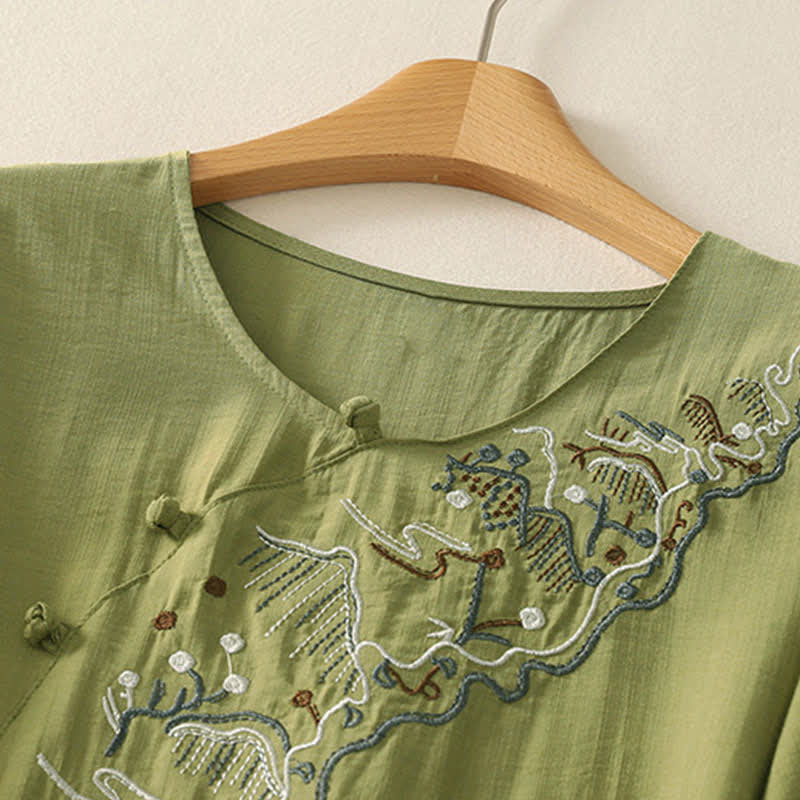 Buddha Stones Summer Mountain Embroidered Crew Neck Women's Short Sleeve Shirt - image 11