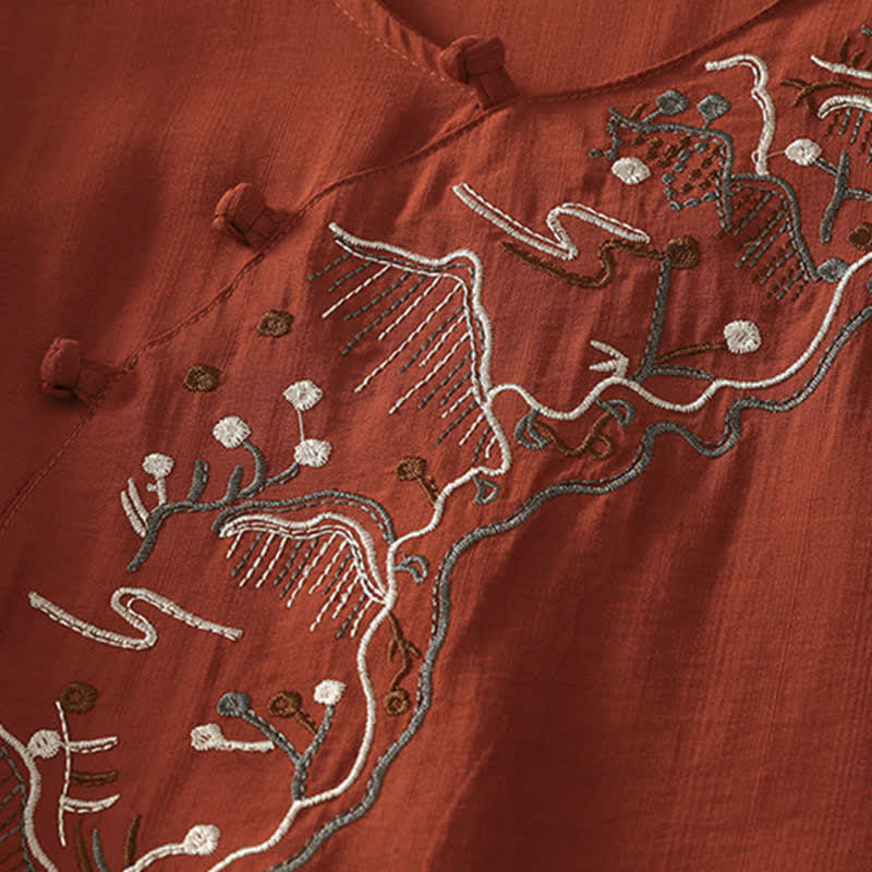 Buddha Stones Summer Mountain Embroidered Crew Neck Women's Short Sleeve Shirt - image 17