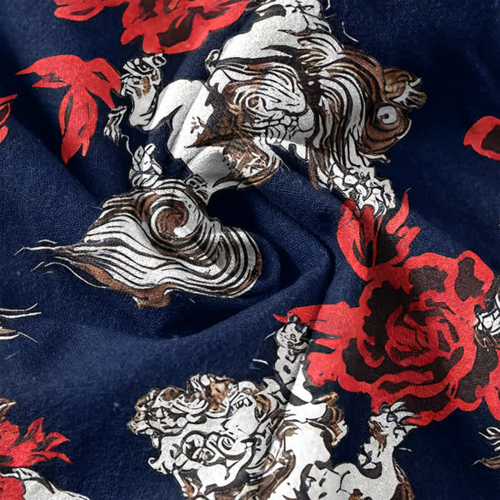 Buddha Stones Cotton Red Floral Cloud Print Henley Men's Short Sleeve Half Button Shirt - image 9