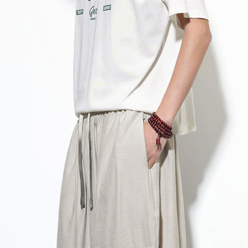 Buddha Stones Spring Solid Color Drawstring Cropped Men's Harem Cotton Pants With Pockets - image 17