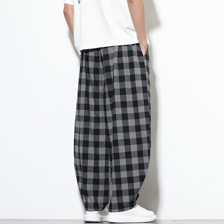 Buddha Stones Summer Plaid Pattern High Waist Drawstring Men's Harem Pants With Pockets - image 5