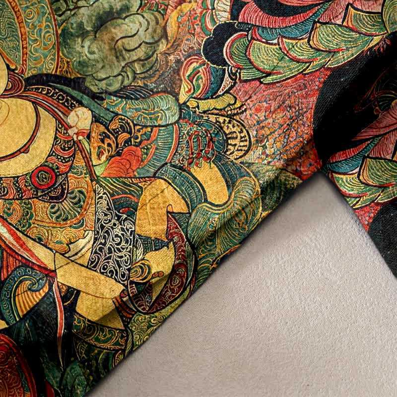 Buddha Stones Multiple Buddhas Pattern Elastic Waist Women's Pure Cotton Pants With Pockets - image 2