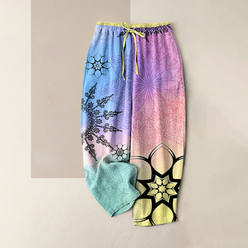 Buddha Stones Cotton Print Gradient Mandala Elastic Waist Women's Pants With Pockets - Plum - US16，UK/AU20，EU48 (3XL) - image 6
