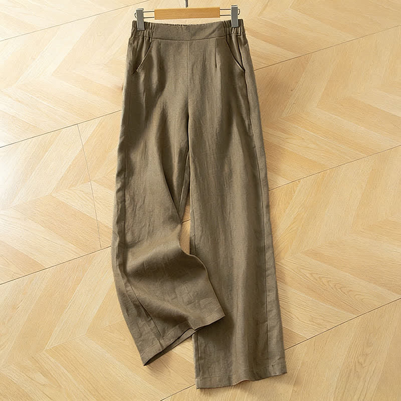 Buddha Stones Women's Spring High Elastic Waist Wide Leg Long Pants With Side Pockets - DarkGoldenrod - US8-10，UK/AU12-14，EU40-42 (2XL) - image 0