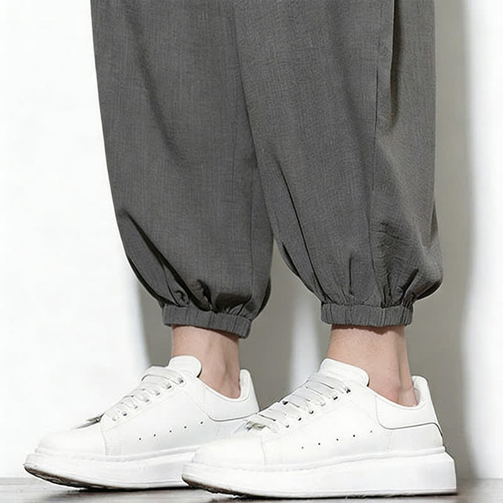 Buddha Stones Spring Solid Color Drawstring Elastic Design Men's Harem Capri Pants - image 20