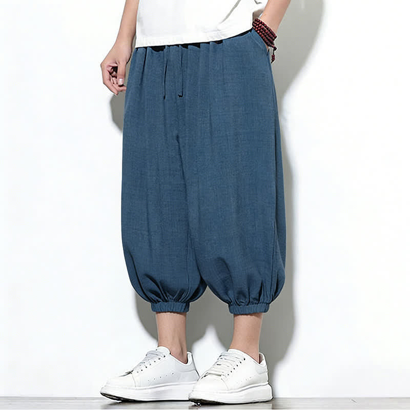 Buddha Stones Spring Solid Color Drawstring Elastic Design Men's Harem Capri Pants - image 43