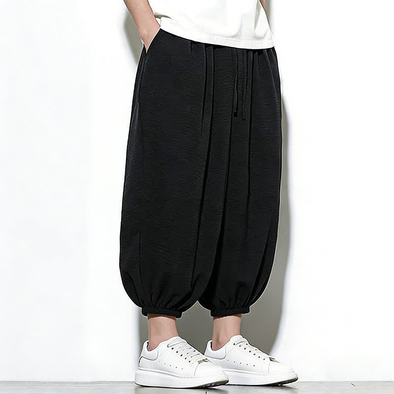 Buddha Stones Spring Solid Color Drawstring Elastic Design Men's Harem Capri Pants - image 27