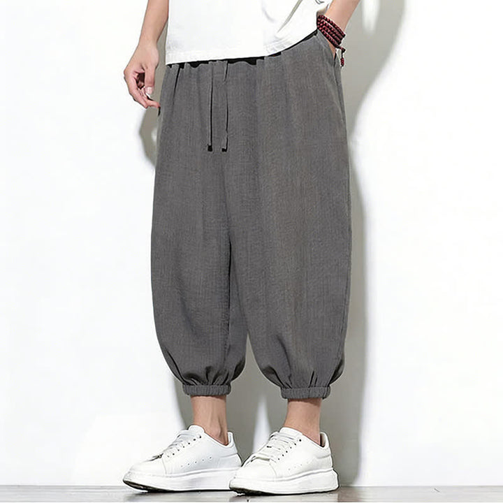 Buddha Stones Spring Solid Color Drawstring Elastic Design Men's Harem Capri Pants - image 10