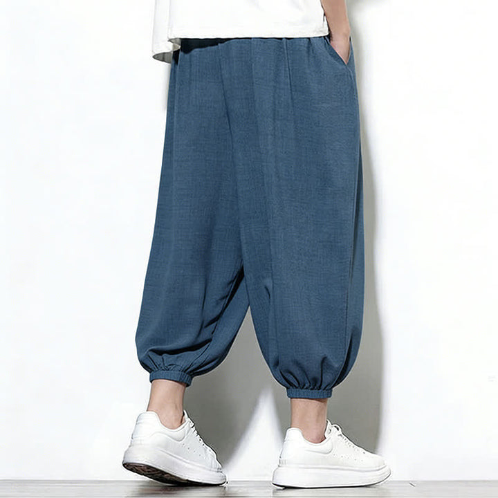 Buddha Stones Spring Solid Color Drawstring Elastic Design Men's Harem Capri Pants - image 42