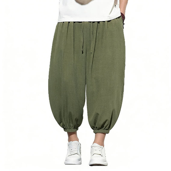 Buddha Stones Spring Solid Color Drawstring Elastic Design Men's Harem Capri Pants - image 8