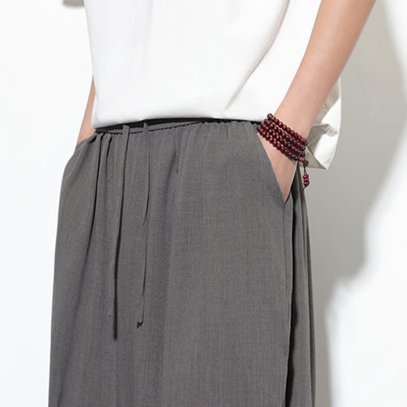 Buddha Stones Spring Solid Color Drawstring Elastic Design Men's Harem Capri Pants - image 19