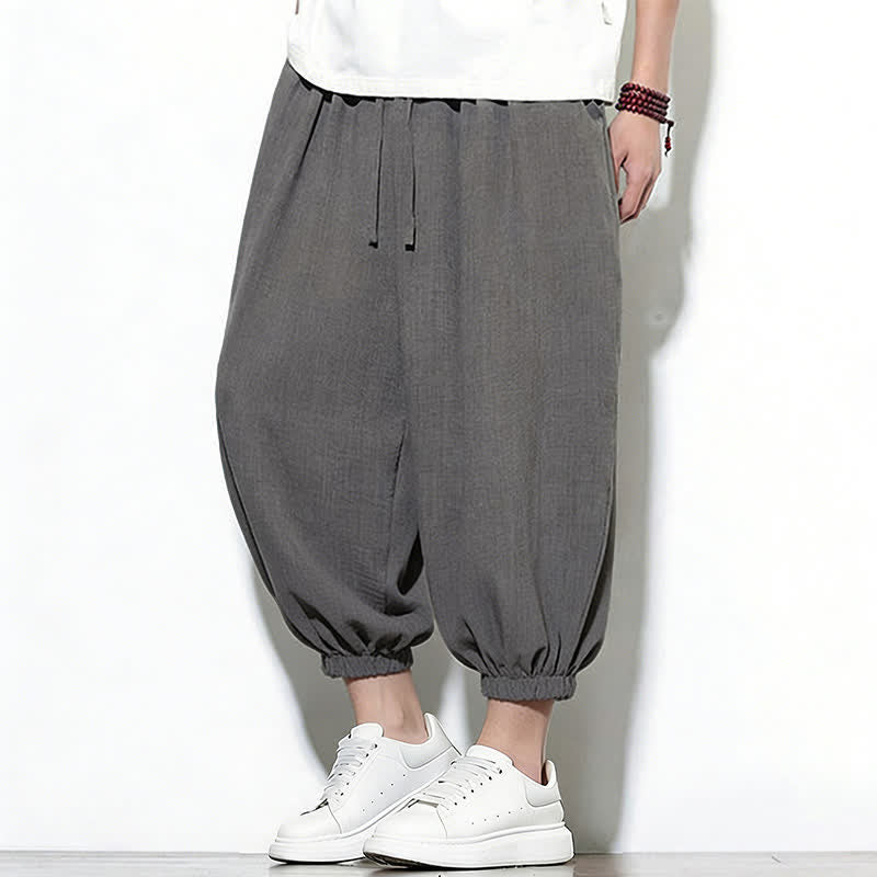 Buddha Stones Spring Solid Color Drawstring Elastic Design Men's Harem Capri Pants - DimGray - US/UK/AU46，EU56 (5XL) - image 9