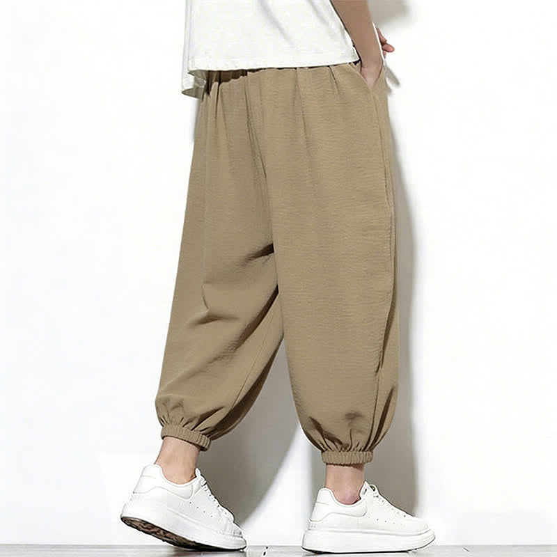 Buddha Stones Spring Solid Color Drawstring Elastic Design Men's Harem Capri Pants - image 31