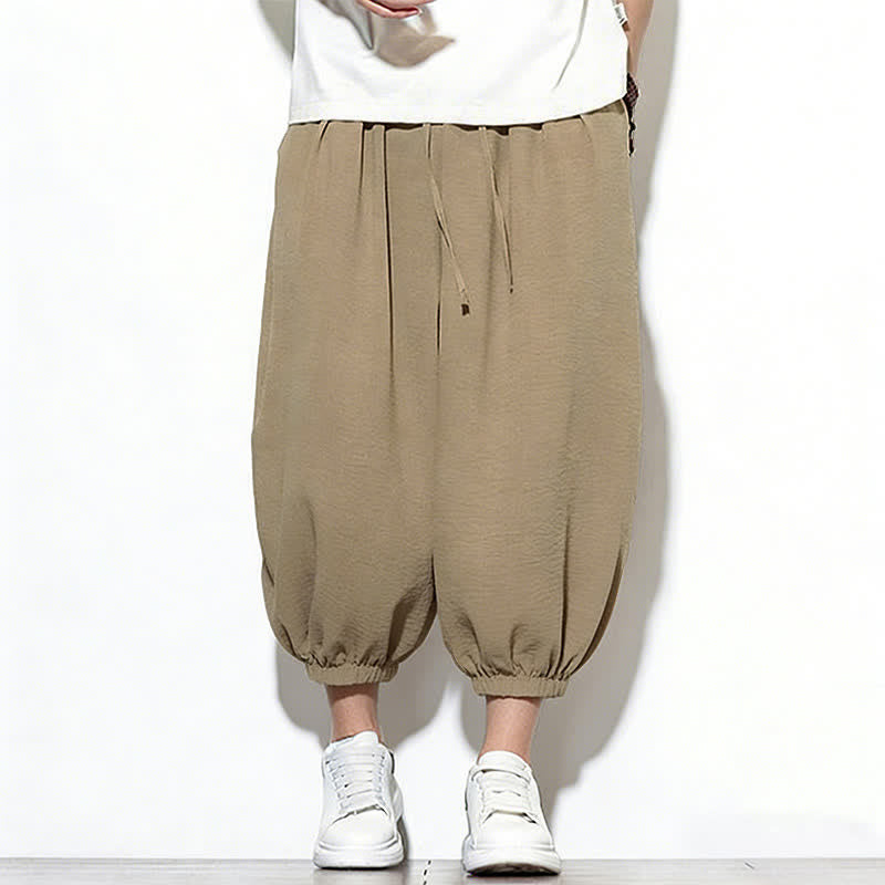 Buddha Stones Spring Solid Color Drawstring Elastic Design Men's Harem Capri Pants - image 29