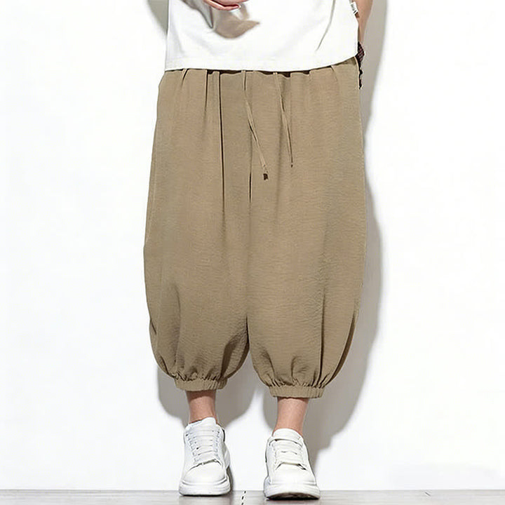 Buddha Stones Spring Solid Color Drawstring Elastic Design Men's Harem Capri Pants - image 29