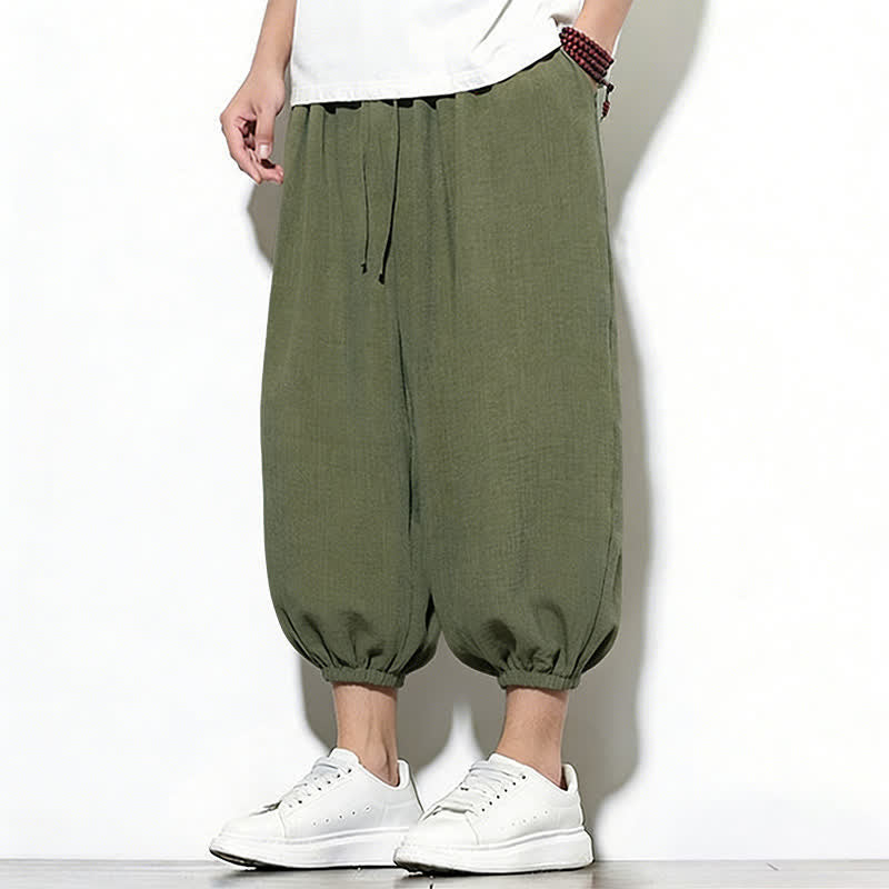 Buddha Stones Spring Solid Color Drawstring Elastic Design Men's Harem Capri Pants - image 3