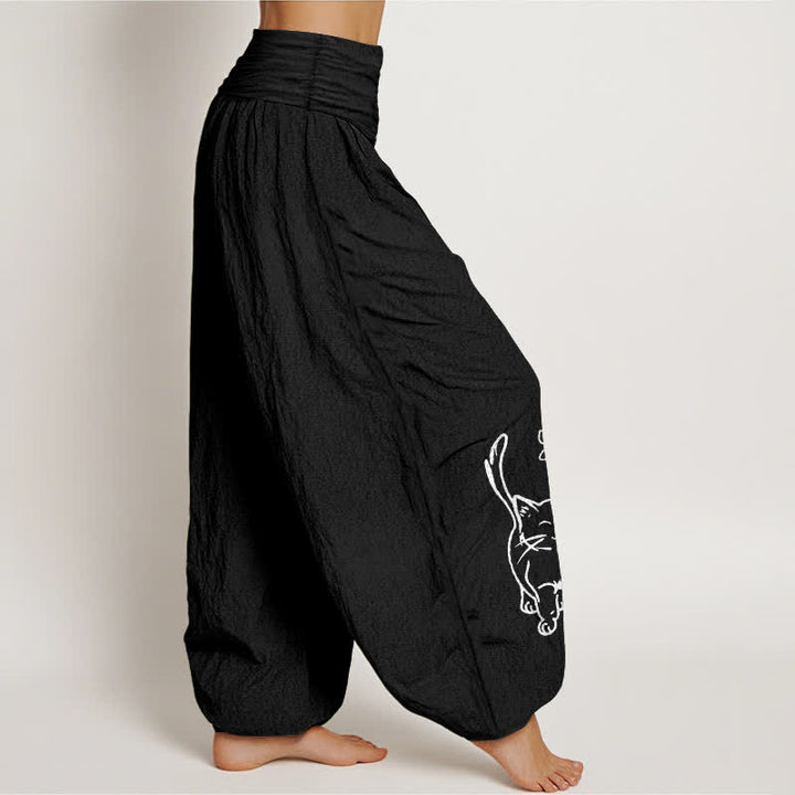 Buddha Stones Pure Cotton Cute Cat Print Women's Harem Elastic Waist Pants - image 7