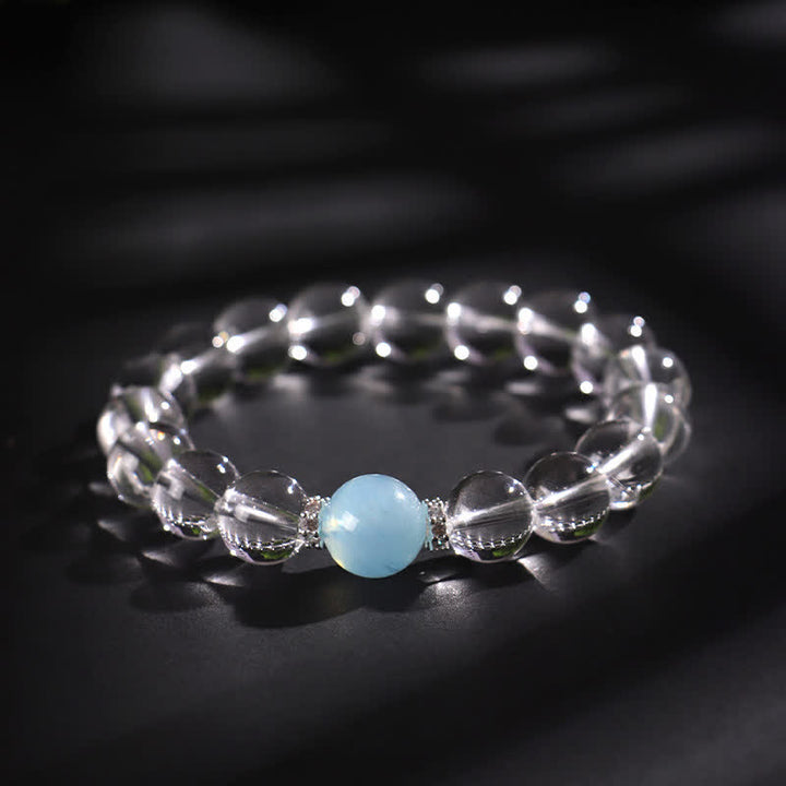 Buddha Stones Clear Quartz Aquamarine Healing Bracelet - 10mm Clear Quartz(Wrist Circumference:16–17 cm) - image 2