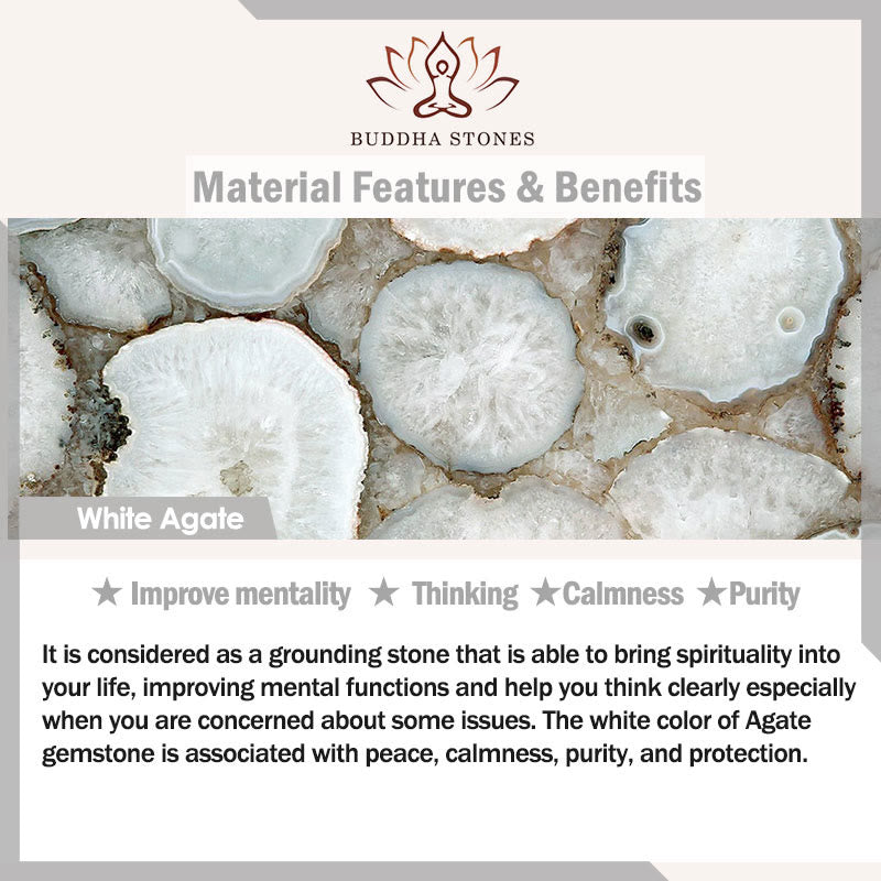 Buddha Stones White Agate Amazonite Ceramic Barrel Bead Flower Pendant Purity Round Bead Bracelet - image 6
