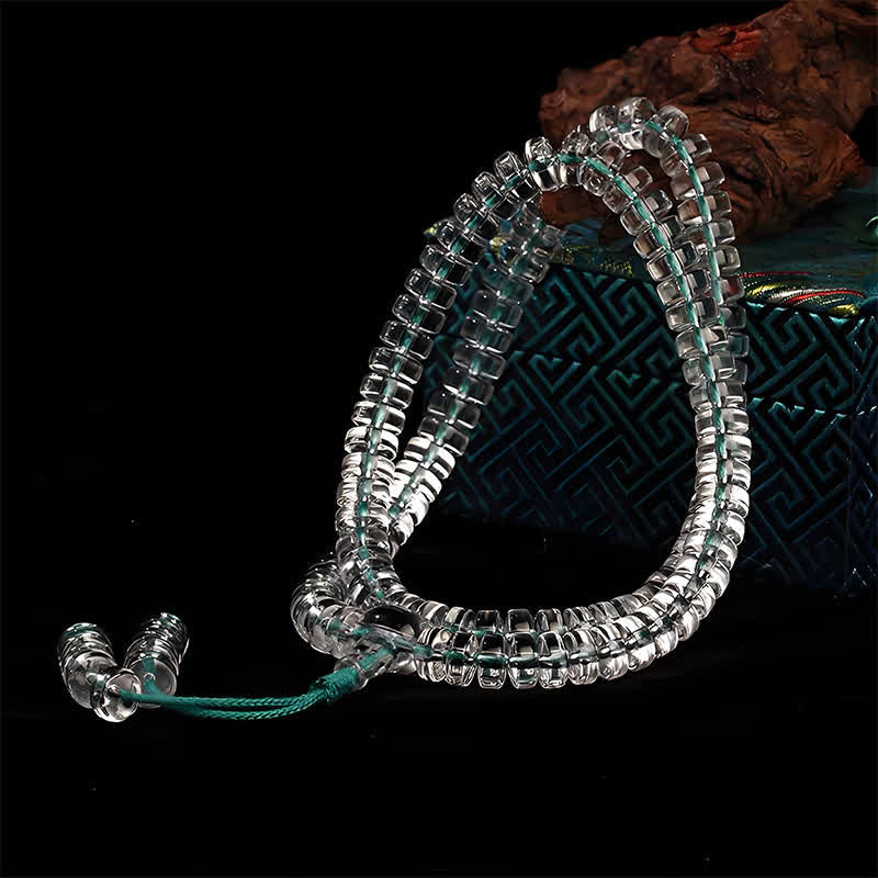 Buddha Stones Liuli 108 Flat Beads Spiral Rope Wisdom Mala - image 5