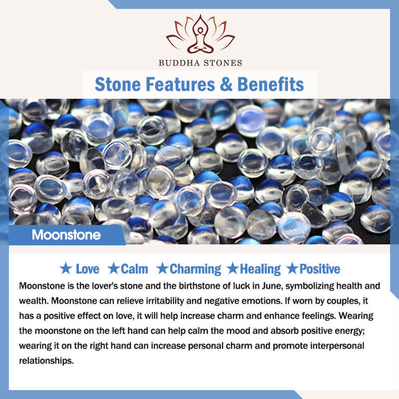 Buddha Stones White Cat's Eye Moonstone Black Rutilated Quartz Beads Abundance Bracelet - image 6