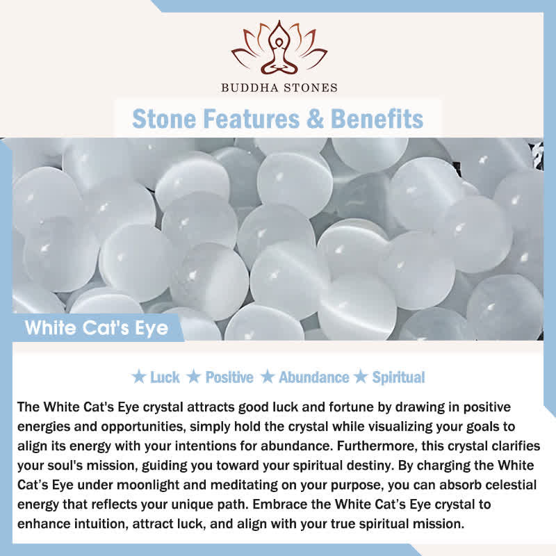 Buddha Stones 8mm White Cat's Eye Round Beads Lily of the Valley Flowers Positive Bracelet - image 6