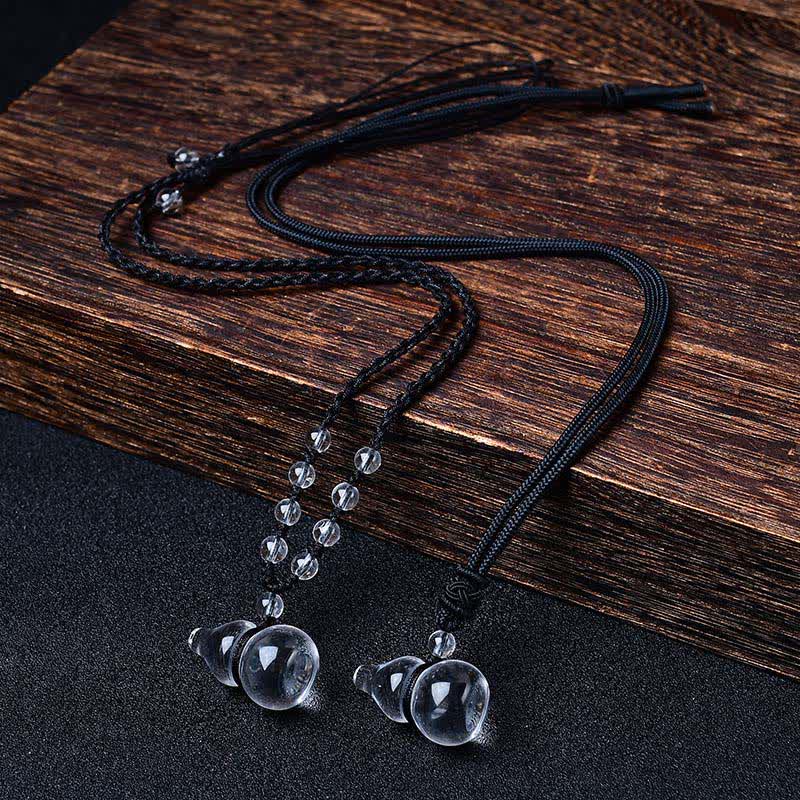 Buddha Stones Natural Clear Quartz Gourd Protection Beads Rope Necklace - image 7