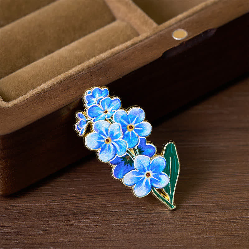 Buddha Stones Small Forget-Me-Not Corn Poppy Lily of the Valley Hydrangea Lupine Copper Brooch - image 1