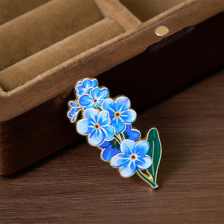 Buddha Stones Small Forget-Me-Not Corn Poppy Lily of the Valley Hydrangea Lupine Copper Brooch - image 1