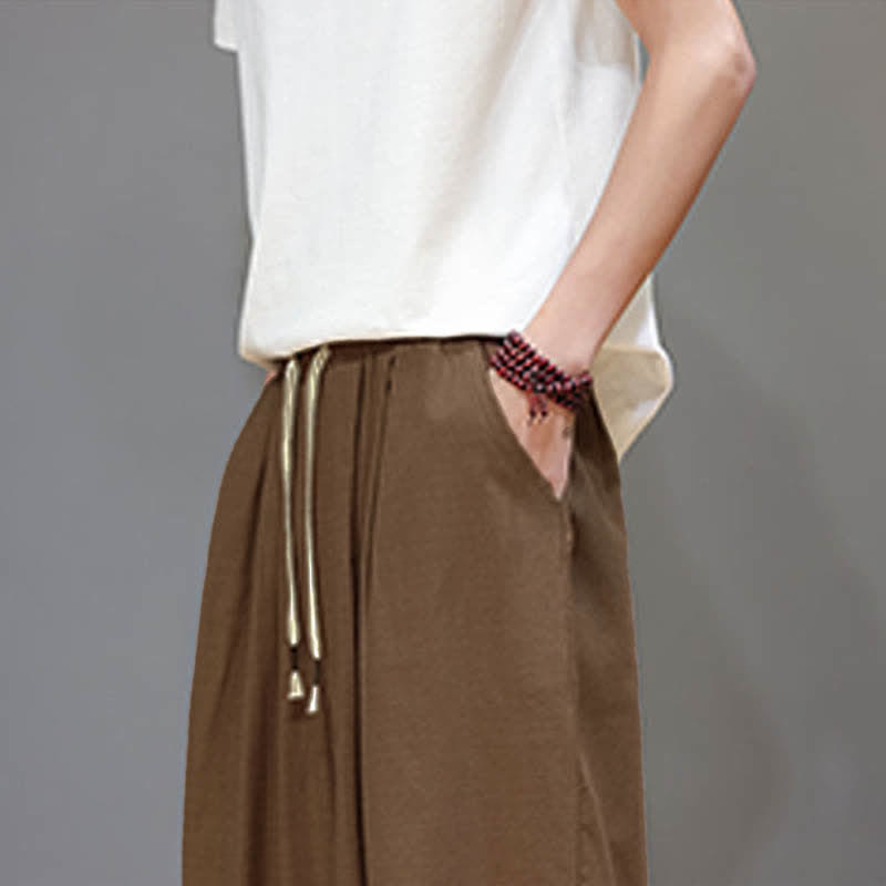 Buddha Stones Summer Zen Elastic Waist Cuff Men's Cropped Harem Pants With Pockets - image 19