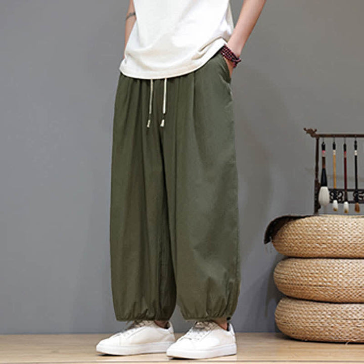 Buddha Stones Summer Zen Elastic Waist Cuff Men's Cropped Harem Pants With Pockets - image 16