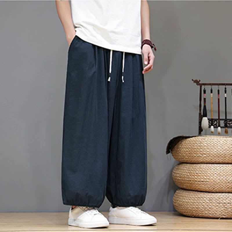 Buddha Stones Summer Zen Elastic Waist Cuff Men's Cropped Harem Pants With Pockets - image 7