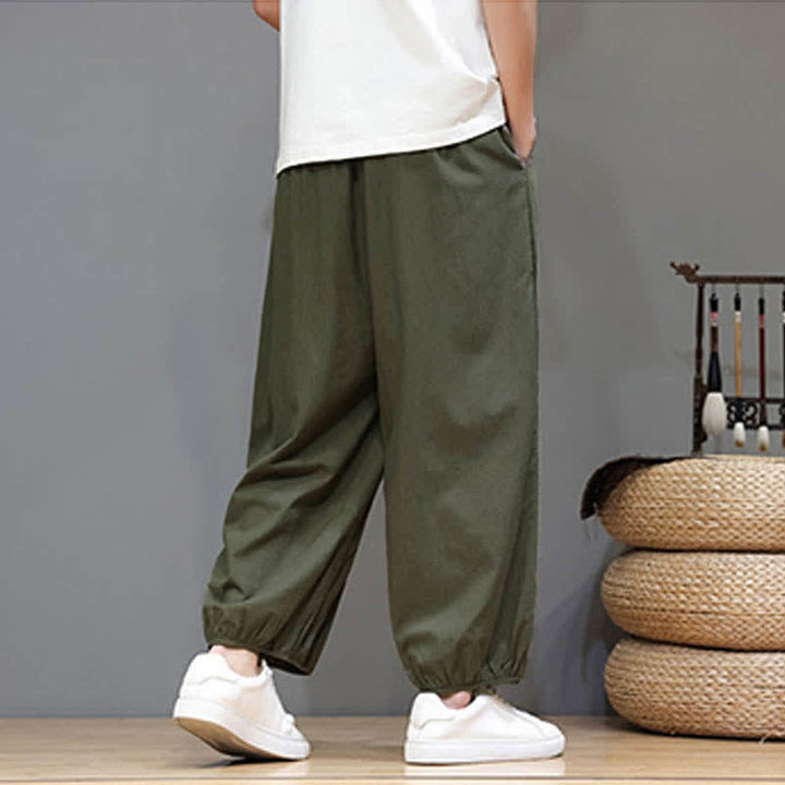 Buddha Stones Summer Zen Elastic Waist Cuff Men's Cropped Harem Pants With Pockets - image 10