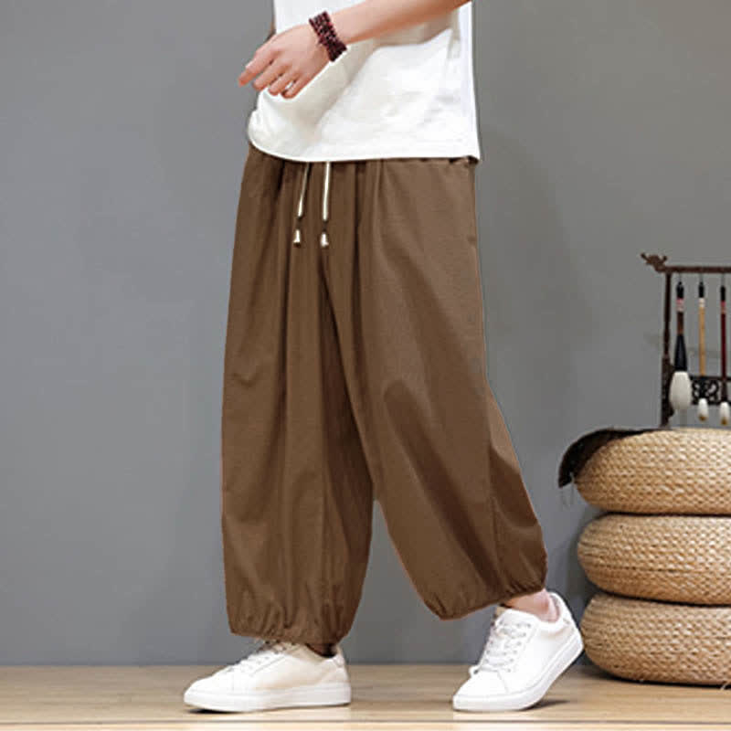 Buddha Stones Summer Zen Elastic Waist Cuff Men's Cropped Harem Pants With Pockets - SaddleBrown - US/UK/AU46，EU56 (5XL) - image 17