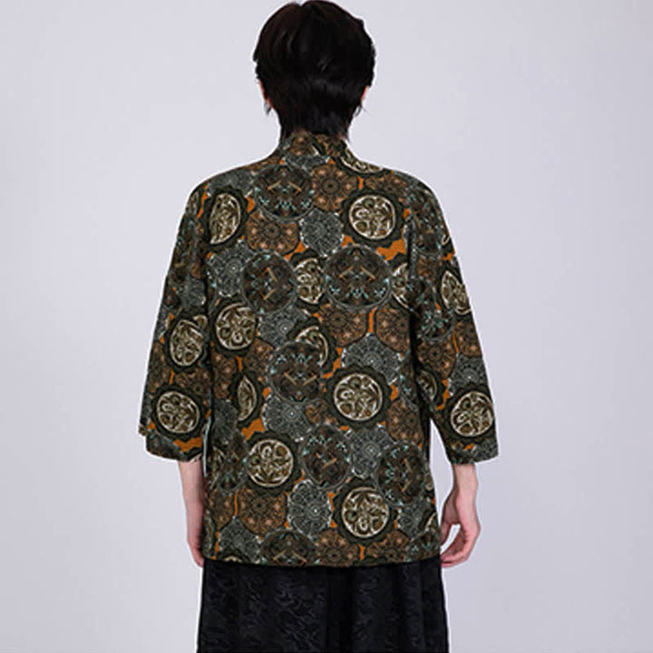 Buddha Stones Summer Tropical Leaf Print Linen Blend Men's Short Sleeve Kimono - image 17