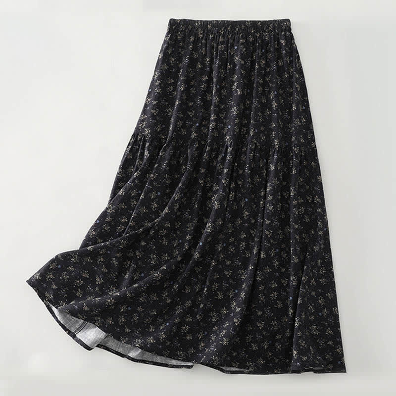 Buddha Stones Floral Elastic Waist Ruffle Hem Women's Skirt - Black - US8-10，UK/AU12-14，EU40-42 (2XL) - image 2