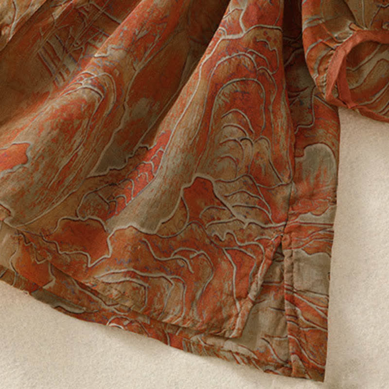 Buddha Stones Summer Floral Print Button Up Mandarin Collar Chiffon Women's Elbow-Length Sleeve Shirt - image 11