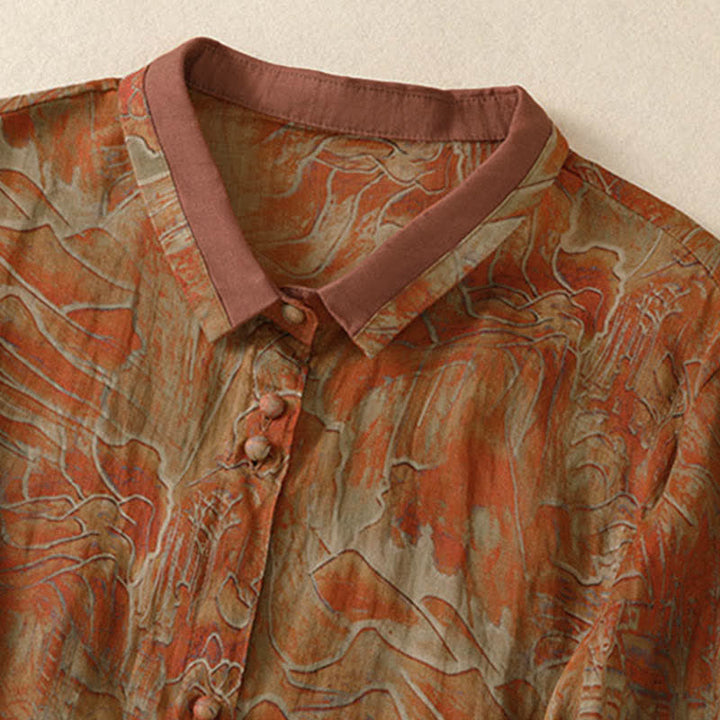 Buddha Stones Summer Floral Print Button Up Mandarin Collar Chiffon Women's Elbow-Length Sleeve Shirt - image 10