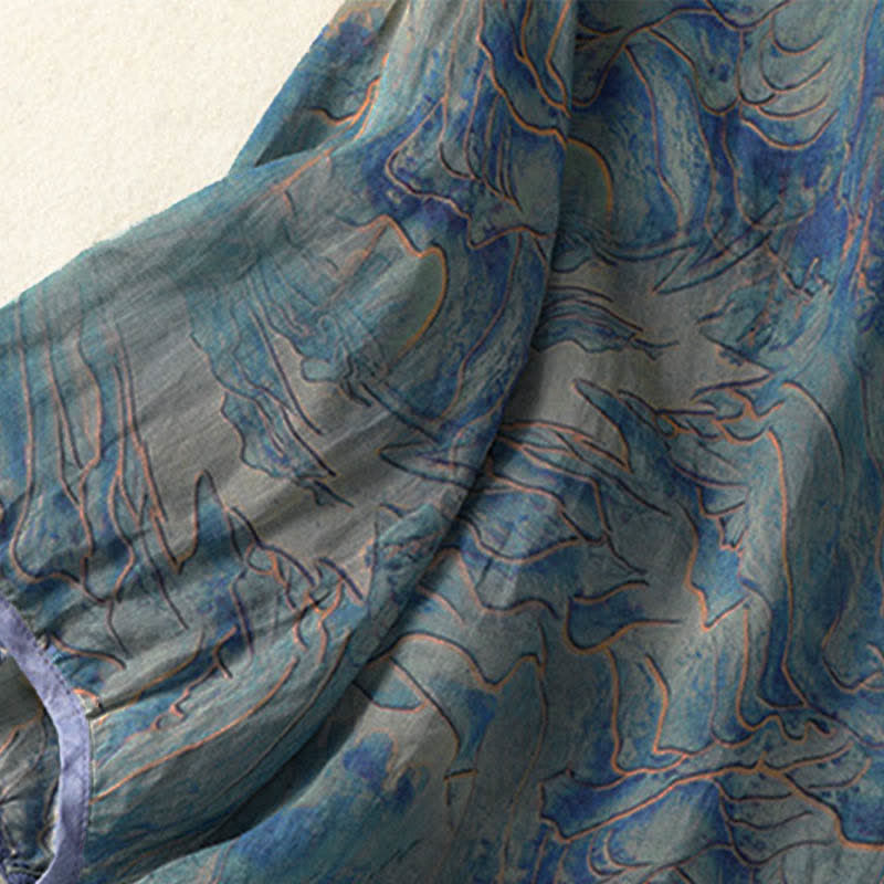 Buddha Stones Summer Floral Print Button Up Mandarin Collar Chiffon Women's Elbow-Length Sleeve Shirt - image 4