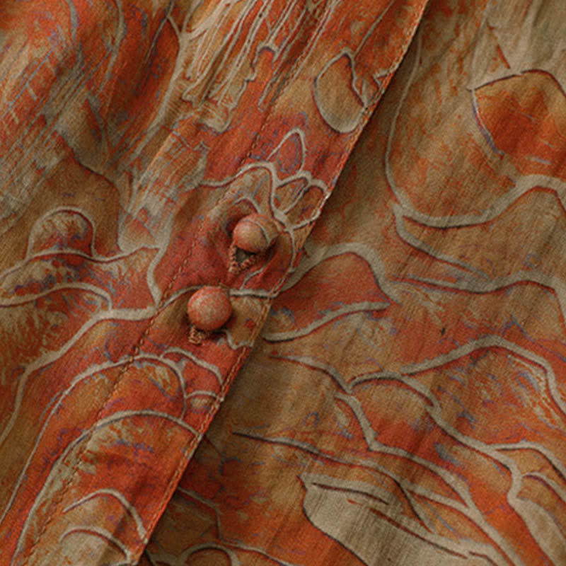 Buddha Stones Summer Floral Print Button Up Mandarin Collar Chiffon Women's Elbow-Length Sleeve Shirt - image 13