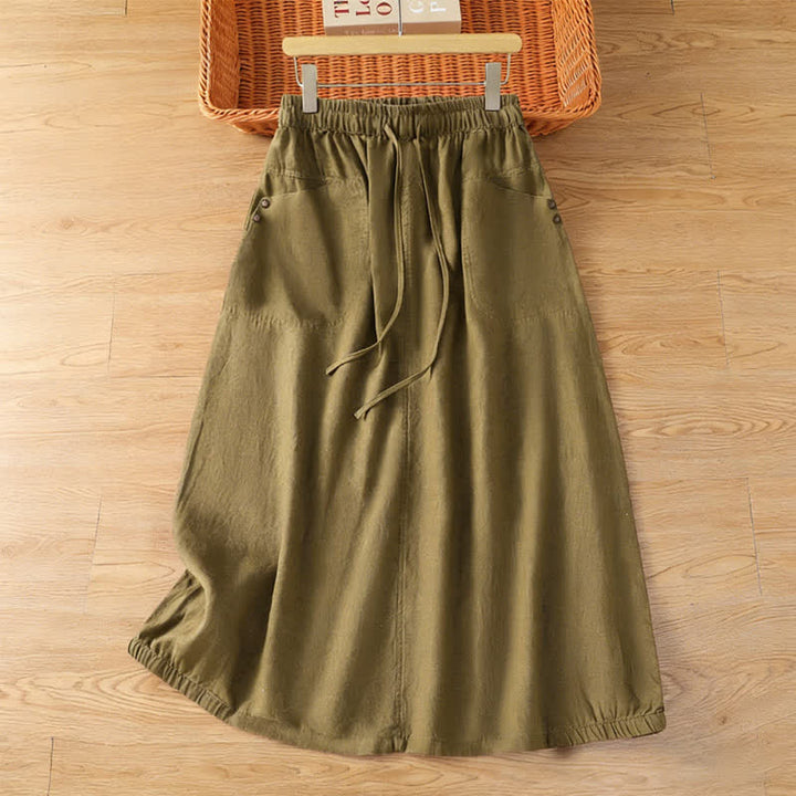Buddha Stones Spring Casual Drawstring Solid Women's Skirts With Pockets - OliveDrab - US8-10，UK/AU12-14，EU40-42 (2XL) - image 13
