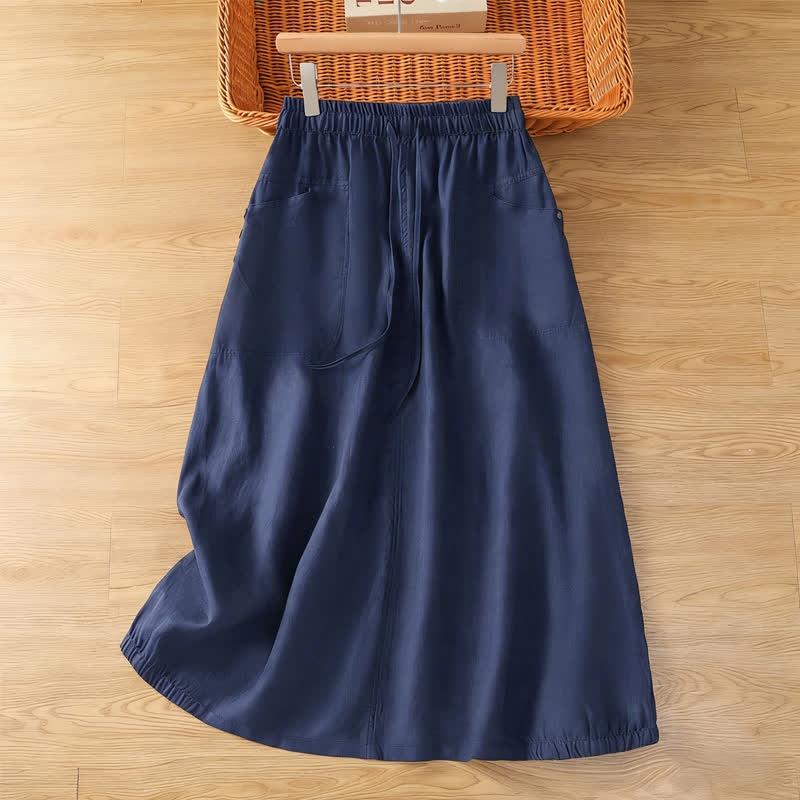 Buddha Stones Spring Casual Drawstring Solid Women's Skirts With Pockets - MidnightBlue - US8-10，UK/AU12-14，EU40-42 (2XL) - image 11