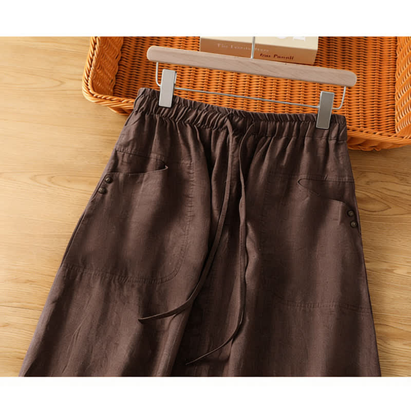 Buddha Stones Spring Casual Drawstring Solid Women's Skirts With Pockets - image 8